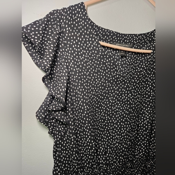 Banana Republic Women's Sleeveless Smocked Peplum Black Polka Dot Medium - Picture 3 of 6